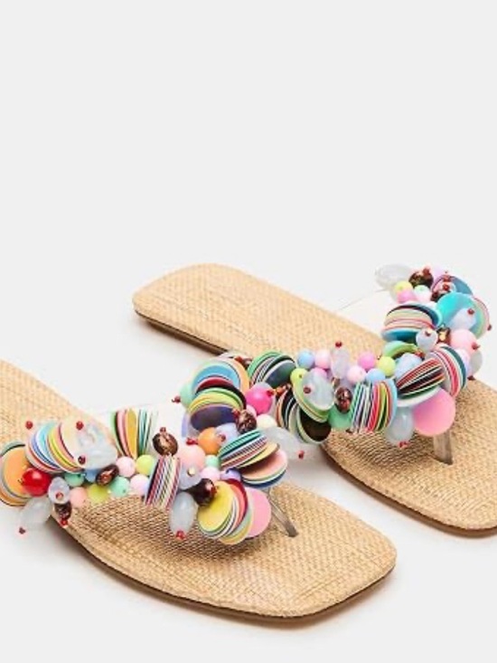 Shoes - Steve Madden Beaded Straw Flip Flop Sandals